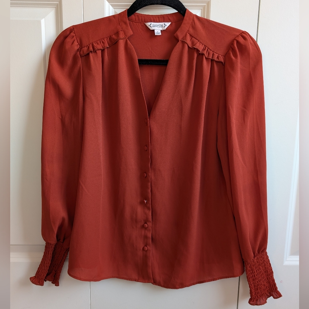 Burnt Orange Nanette Lepore Button Up Blouse